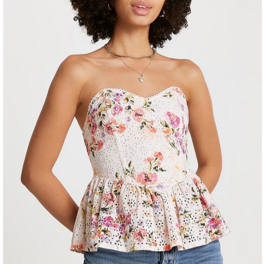River Island Floral Eyelet Peplum Top